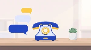 Mehrere stilisierte Sprechblasen neben einem Telefonhörer